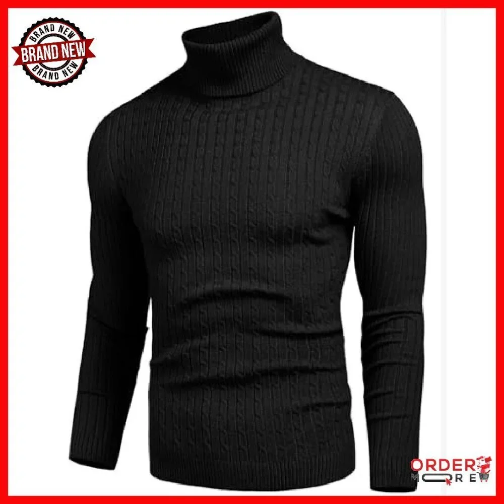 Slim Fit Turtleneck Sweater Cable Knit Thermal Pullover Men's